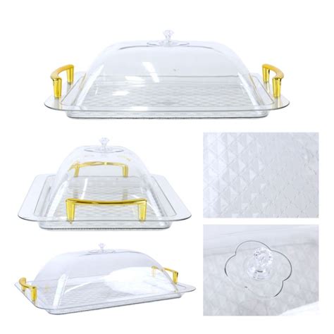 Ilustración de una bandeja de pastelería con tapa transparente mostrando un pastel decorado