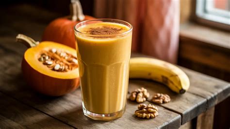 batidora de vaso con ingredientes para un batido de calabaza