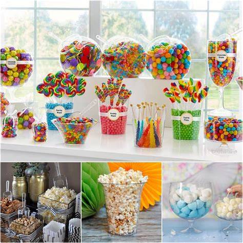 Variedad de recipientes y accesorios para candy bar