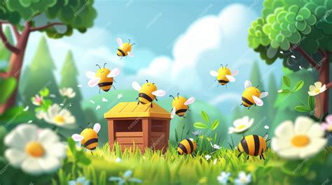 Colmena de abejas en un campo de flores