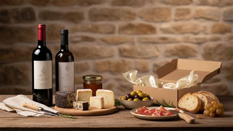 Selección de productos gourmet, incluyendo miel, vino y cerveza