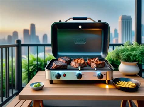 Barbacoa compacta plegable en un balcón urbano