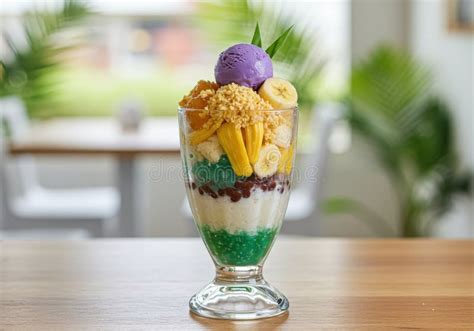 Vaso de Halo-halo con helado de ube y frutas