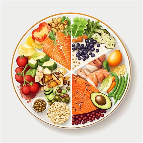 Ilustración de una comida equilibrada con tortillas de maíz, proteínas, verduras y grasas saludables.