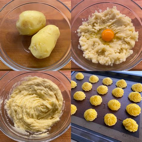Patatas duquesa formadas en manga pastelera