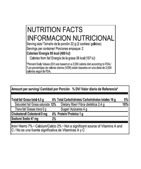 Tabla nutricional de las galletas Chomp