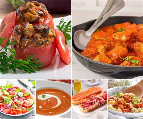Composición de diferentes platos y bebidas elaborados con tomate de árbol