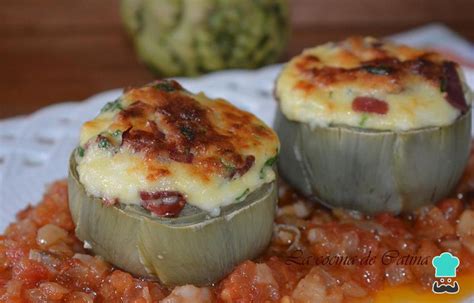 Alcachofas rellenas con queso y jamón