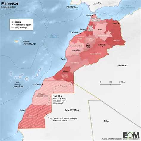 Mapa de Marruecos con Tánger destacado