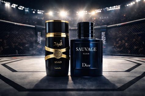 Comparación visual de las botellas de Lattafa Asad y Dior Sauvage Elixir