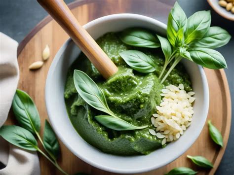 Proceso de elaboración del pesto en un mortero