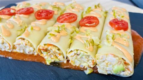 Canelones fríos rellenos de salmón y pesto