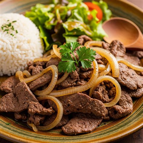 Hígado de res encebollado servido con arroz