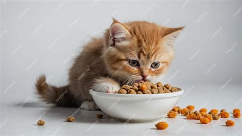 Gato feliz comiendo comida mezclada con puré de calabaza.