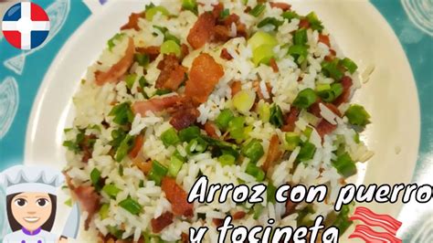 Plato de arroz con puerro y tocineta terminado
