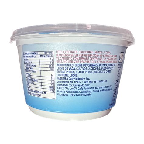 Lista de ingredientes de yogur griego Fage