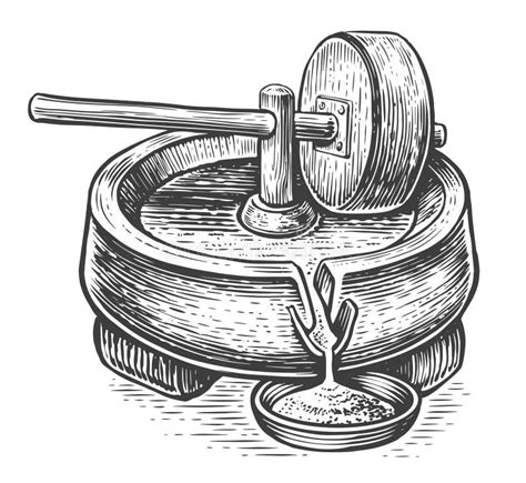 Ilustración de un molino de mano antiguo