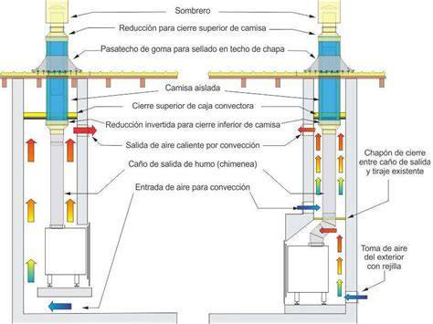 Esquema del flujo de aire en un cassette de chimenea de doble combustión