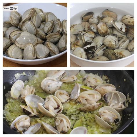 Proceso de limpieza de almejas para cocinar