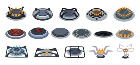 Iconos de tipos de cocina: gas, eléctrica, inducción