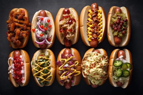 Corn dogs servidos con diferentes salsas