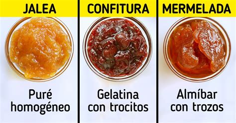 Infografía comparando mermelada, confitura y jalea
