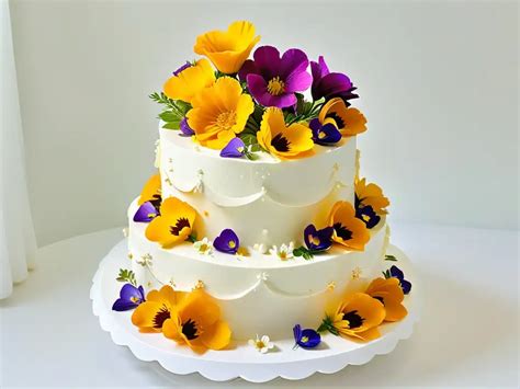 Flores comestibles decorando un pastel