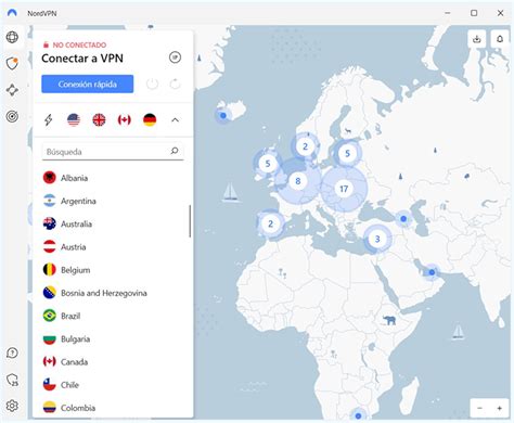 Mapa de servidores de NordVPN