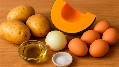 Ingredientes para tortilla de patatas con calabaza