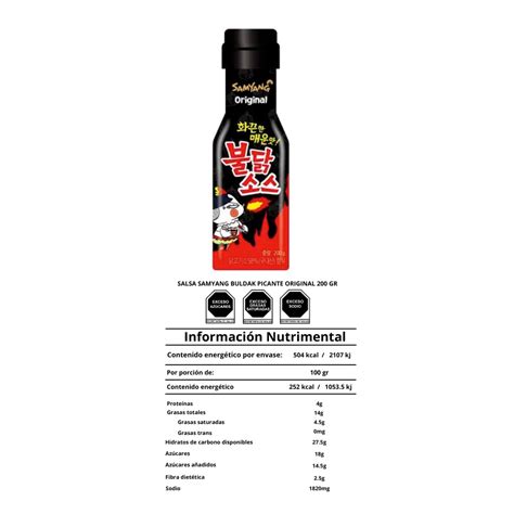 Tabla nutricional de la salsa Samyang Buldak