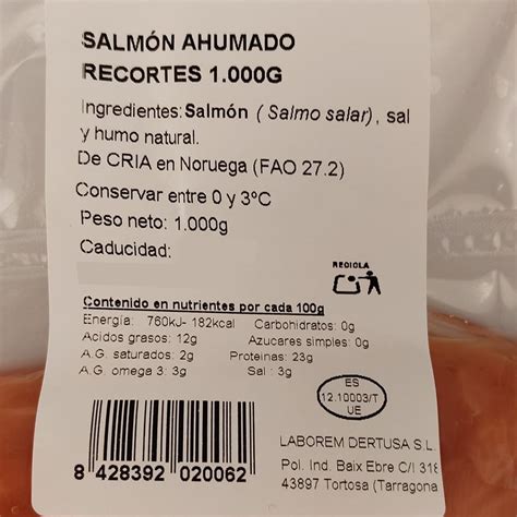 Tabla de valores nutricionales del salmón ahumado