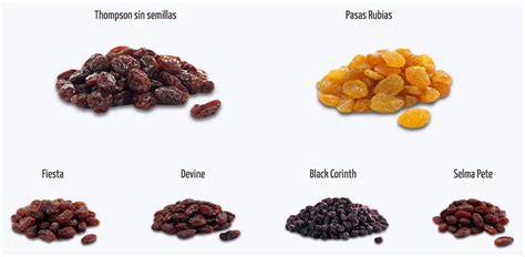 Distintos tipos de uvas pasas