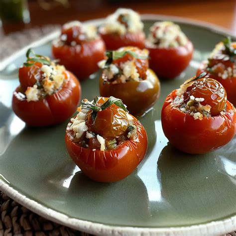 Variedad de aperitivos fríos, incluyendo tomates cherry rellenos