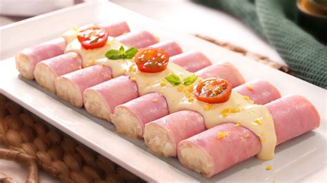 Rollitos de jamón york con relleno cremoso