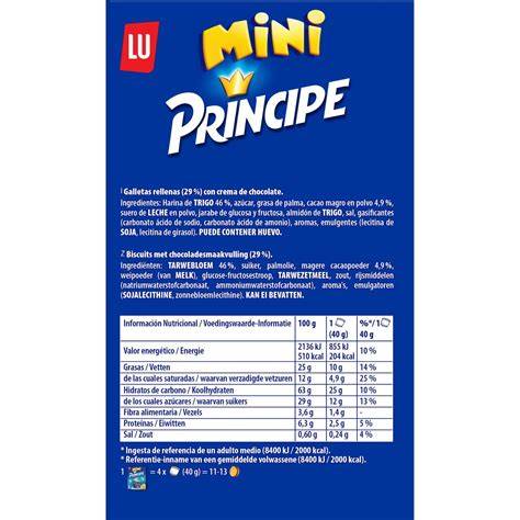 Envase de galletas Príncipe con etiqueta nutricional