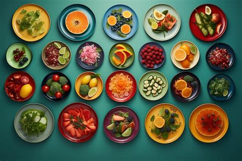 Mesa con platos saludables y coloridos de primavera