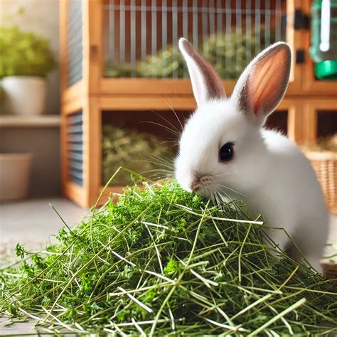 Conejo comiendo heno