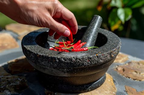 Mano majando ingredientes en un almirez