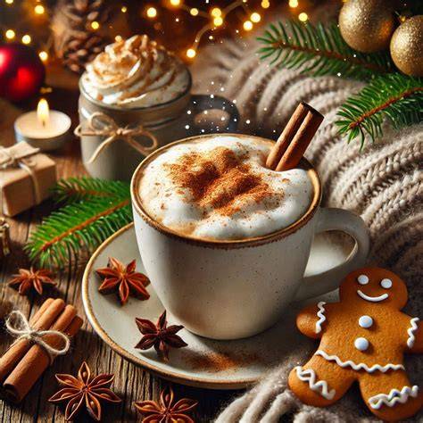 galletas de jengibre servidas con una taza de café navideño
