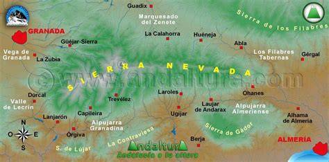Mapa de Sierra Nevada y la ubicación de los cultivos tradicionales