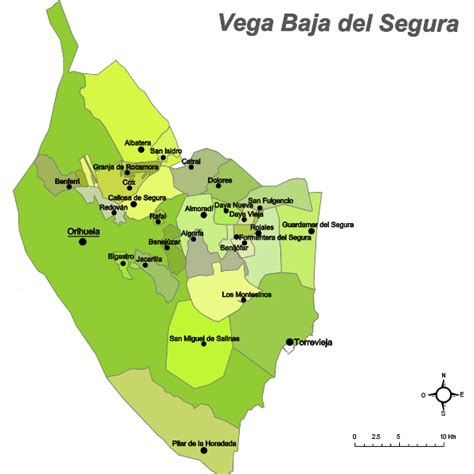 Mapa de la Vega Baja con los restaurantes participantes en 