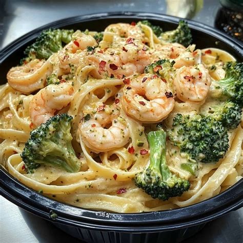 Arroz, brócoli y gambas con queso parmesano