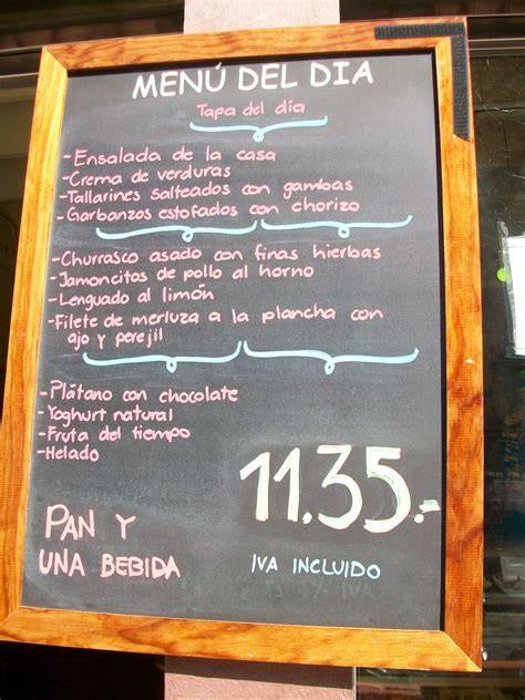 Pizarra con el menú del día